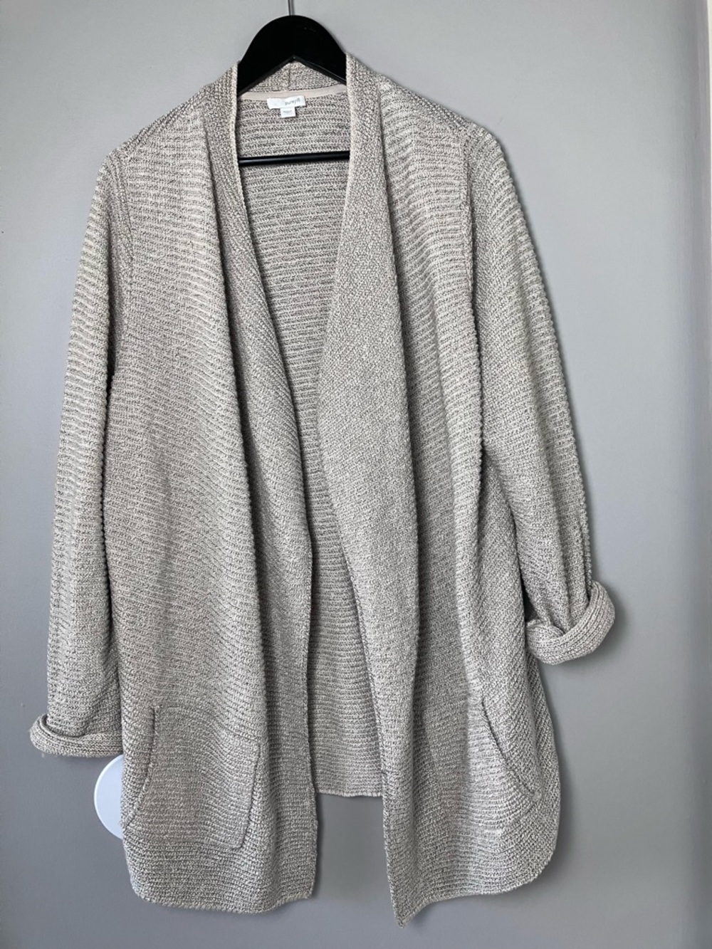 Pure Jill Cozy Knit Open-Front Cardigan Sweater Light Taupe Size Large Lagenlook